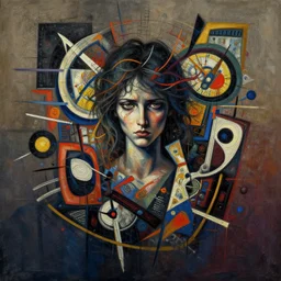 the anxious. digital painting, vertical, intricate, beautiful, detailed, grunge, sharp focus, abstract art by kuvshino and el lissitzky and artgerm and kandinsky, trending on artstation. gradient darker to bottom
