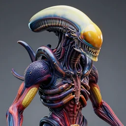 a xenomorph with the face of vin diesel, monster anatomy, ross tran, vivid colors, anatomical, highly detailed sculpture, intricate detailed, ommatidia, 8 k, cinematic atmosphere, post - processing