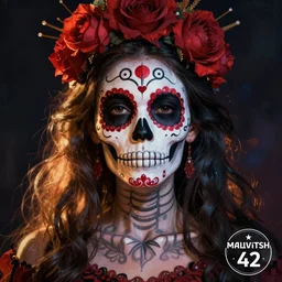 illustration of a sugar skull day of the dead girl, art by malevitsch