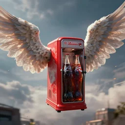 epic professional digital art of a flying soda machine with wings, art by simon stalenhag, epic, stunning, gorgeous, wow wow detail