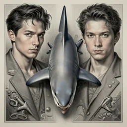 cone shark - ron cheng & alphonse mucha, highly detailed, digital painting, ray tracing, concept art, illustration, smooth sharp focus, intricate, symmetry, artstation,
