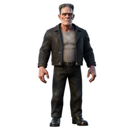 elderly frankenstein's monster, detailed 3d character render, full body, standing, isolated on a pure white background, centered, whole figure in frame, sharp focus, studio lighting