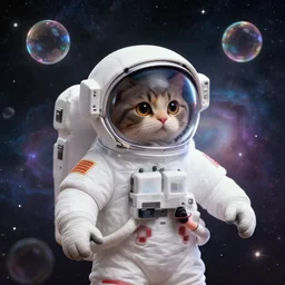 astronaut cat, bubbles, universe, nebula, artstation