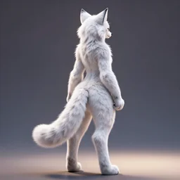 full body of anthropomorphic white lynx fursona from behind as a woman with lynx head, tail, furry paws with no boots, by tanidareal, irakli nadar, intricate linework, unreal engine, fantasy style, perfect angle, radiant lighting, vibrant color scheme, 3 d render, detailed highly lighted fur, realistic fur