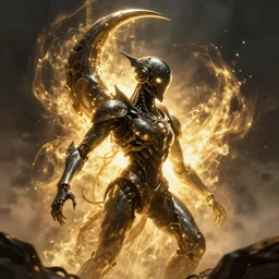 a dark sci fi horror quarter - length portrait of a biomechanical tempest with a crescent shaped sci fi helmet and greeble detail, cinematic lighting, smooth, high detail, dark fantasy, unreal engine, octane render, by vitaly bulgarov artstation, golden rule, sense of action, fog volumes, vivid color glow, post processing, cgsociety