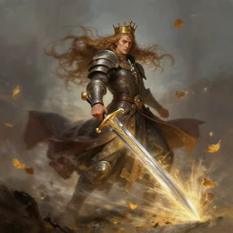 spinning king of fantastical sword radiating fall, windy, d & d, fantasy, portrait, highly detailed, digital painting, trending on artstation, concept art, sharp focus, illustration, art by artgerm and kenneth noland and greg rutkowski and magali villeneuve