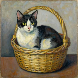 “ a painting of a cat in a basket in the cubist style”