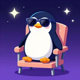 a penguin sitting in a chair with sunglasses on at night!!! vector art by tom whalen, trending on polycount, neo - dada, chillwave, global illumination, synthwave