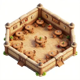 An detailed aerial view of a cartoonish tavern, contaning tables and walls, dnd map , map patreon, fantasy maps, foundry vtt, fantasy grounds, aerial view ,tabletop, inkarnate, dugeondraft, roll2