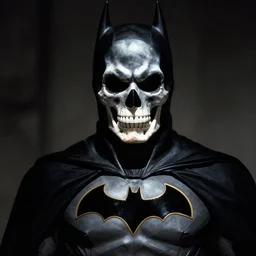 batman with a sugar skull mask in batman begins ( 2 0 0 5 )
