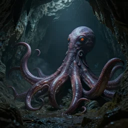 beholder + d & d + tentacles + creature in dark cave, hd, hdr, ue 5, ue 6, unreal engine 5, cinematic 4 k wallpaper, 8 k, ultra detailed, by popular digital, artstation