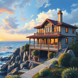 house in monterey california by the ocean, afremov style