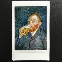 polaroid of!!!!!!!!!! rembrandt!!!!!!!!!!!!!! drinking a beer with vincent van gogh