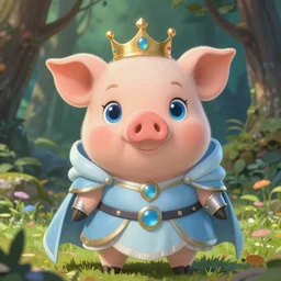 very cute and adorable little anthropomorphic piggy knight princess, big beautiful blue eyes, piglet, fantasy forest, pale blue outfit, pretty, semi realistic, studio Ghibli, DeviantArt, Instagram, Behance, Artstation, trending on artstation, Yee Chong, Sydney Hanson, Mickael Lelièvre, Jaeyeon Nam, derevschikova, Ross Tran