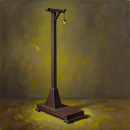 an oil painting of a guillotine, style of Lisa Frank.