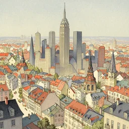fantastic city by winsor mccay, whimsical, muted colors