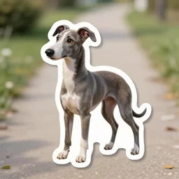 cute greyhound sticker design, natural lighting, path traced, highly detailed, high quality, digital painting, by don bluth and ross tran and studio ghibli and alphonse mucha, artgerm