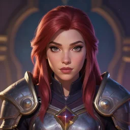 front facing symmetrical centered painted portrait, headshot of Imogen Poots as a D&D Paladin, RPG character avatar, Arcane cell shades style, League of Legends concept art, global illumination lighting, Pixar