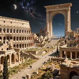 a landscape of an ancient civilizytion city inspired by ancient rome with a portal to outer space 4k digital art unreal engine trending on artstation