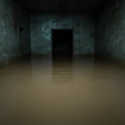 a photo of the backrooms flooded, eerie lighting.