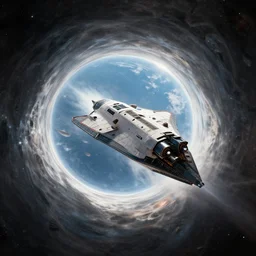 a space ship emerging from a wormhole