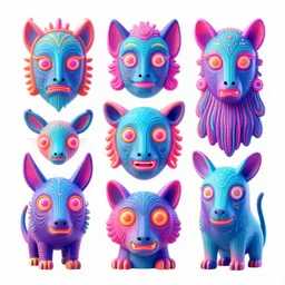 psychedelic neon faces and animals morphed totem