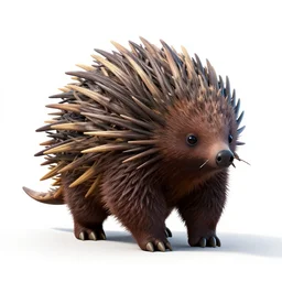 regal echidna, stylized pixar-style 3d render, full body, isolated on a pure white background, centered, entire subject in frame, sharp focus, soft studio lighting