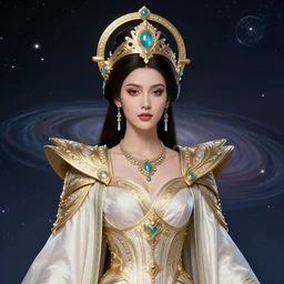 ornate portrait of the powerful empress of the solar system in the style of charlie bowater and in the style of donato giancola. glowing, ornate and intricate linework, sharp focus, depth of field, stunning, dynamic lighting, ultrafine and hyperdetailed.