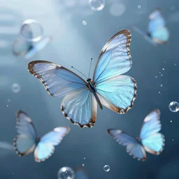 ethereal! pale blue butterflies comercial hd underwater bubbles! hd soft metallic texture