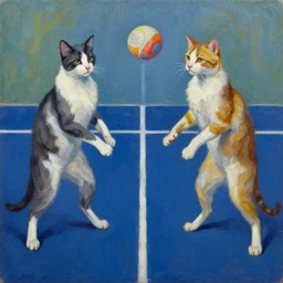 δυο γατες παιζουν ping pong σε πορτοκαλι φοντο, oil painting