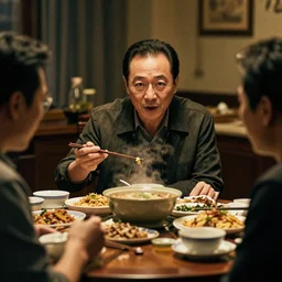 mr democracy manifest, chinese meal, HD photography, cinematic lighting, movie shot,