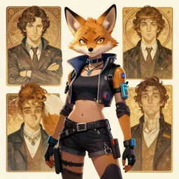female anthropomorphic furry coyote character in cyberpunk clothes. Renowned character illustration by greg rutkowski, thomas kindkade, alphonse mucha, loish, norman rockwell. Trending on artstation.