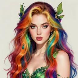 the portrait of chaotic good female rainbow colorful druid botanist as absurdly beautiful, gorgeous, elegant, young gravure idol, an ultrafine hyperdetailed illustration by irakli nadar, james jean, intricate linework, super sharp focus, bright colors, octopath traveler, final fantasy, unreal engine 5 highly rendered, global illumination, radiant light, detailed and intricate environment