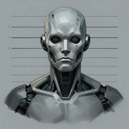 A mugshot of a criminal, cyborg, matte sketch, Artstation, CGsociety