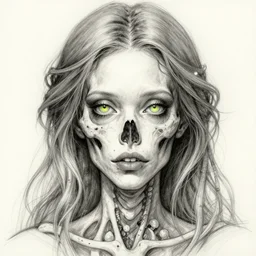 a sketch drawing, ultra detailed, portrait, mystical, scelet, fantastic, magic, beautiful eyes, beautiful woman, surreal, trending on artstation