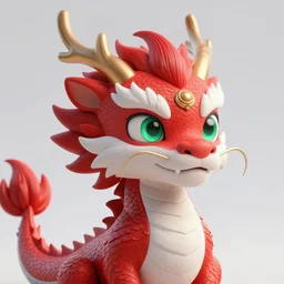 hyper - realistic render of cute chinese dragon, crimson and white colored dragon, insane details, emerald eyes, sharp focus, beautiful creature, cinematic rendering, artstation, 4 k, 8 k