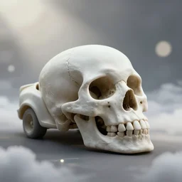 skull shaped car. len blur background bokeh. art by artgerm and filip hodas. clouds by rhads.