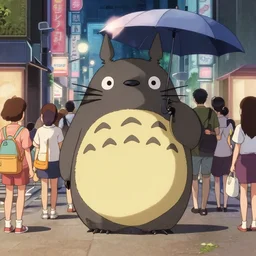 “ totoro trying to hide in a crowded city street ”