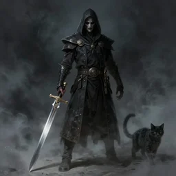 full body centered uncut character pose of mysterious - eerie - ominous looking he - man, he - man is holding the power sword in his right hand, battle cat, dark grey shadowy smokey background, direct natural lighting, cinematic, epic, ultra - detailed, sharp focus, colored illustration, artwork by artgerm and jordan grimmer and greg rutkowski and alphonse mucha