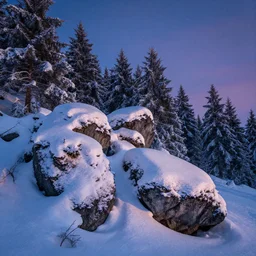 julius _ sergius _ klever _ winter _ landscape evening _ rocks _ trees _ snow _ epic _ beautiful _ night _ color