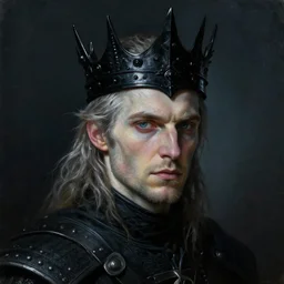 ( ( ( ( ( ( ( the portrait of hunter schafer ) ) ) ) ) ) ) in black wax crown by roberto ferri, dark fantasy, witcher, very detailed oil painting, masterpiece, 8 k