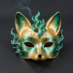 smoke and malachite gilded fox masquerade mask, twisting liquid flames, peter mohrbacher, dan mumford, sylvain sarrailh