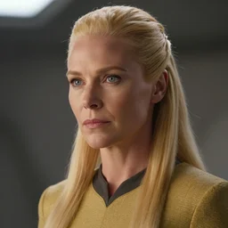 very pretty blond borg queen, moody lighting, shallow depth of field, in the style of star trek,