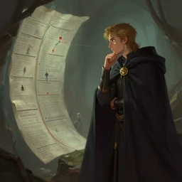 mage of time observing doomed timelines and carefully thinking on their next moove, digital art by andrew hussie, trending on artstation, dangeon and dragons art