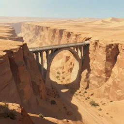 A viaduct embedded inside desert cliffs, artstationhq, concept art,