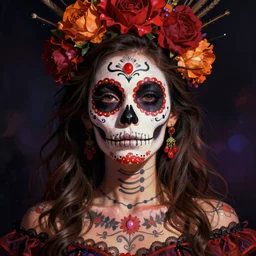 illustration of a sugar skull day of the dead girl, art by naomi okubo