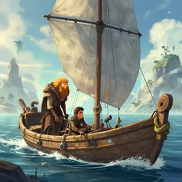 hearthian and nomai building a boat together, outer wilds fanart