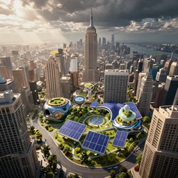 solarpunk new york city, intricate unreal engine render
