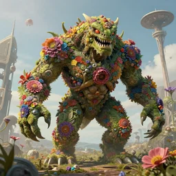 prehistoric monster made of prehistoric flowers by artstation, deviantart, artfol, artslant artbox, cgsociety, gfxartist, artful, zatista, artpal, instagram, blendernation, frank stella, beeple, giger, kopera, zawadzki, synth - wave, hyperrealism, futurism 4 k, octane render