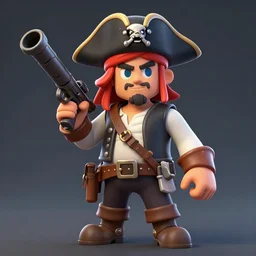 masculine man with a pirate hat holds a bazooka, game character design
